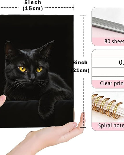 Lacama Cat Notebook Cat Journal, Black Cat Spiral Journal Notebook, Gifts for Cat Lovers, Trendy Cat Notebooks for School and Office Supplies, Cat Stationary 5.5x8.3