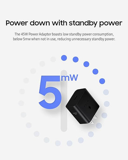 Samsung 45W Wall Charger Power Adapter with Cable Included, Super Fast Charging for Galaxy Phones, Tablets and USB Type C Devices, Low Standby Power Consumption, EP-T4511XWEGUS, White