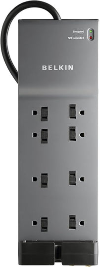 Belkin Power Strip, Belkin Surge Protector - 8 AC Multiple Outlets (3550 Joules) - 6 ft Long Flat Plug Heavy Duty Extension Cord for Home, Office, Travel, Computer Desktop & Phone Charging Brick - Black