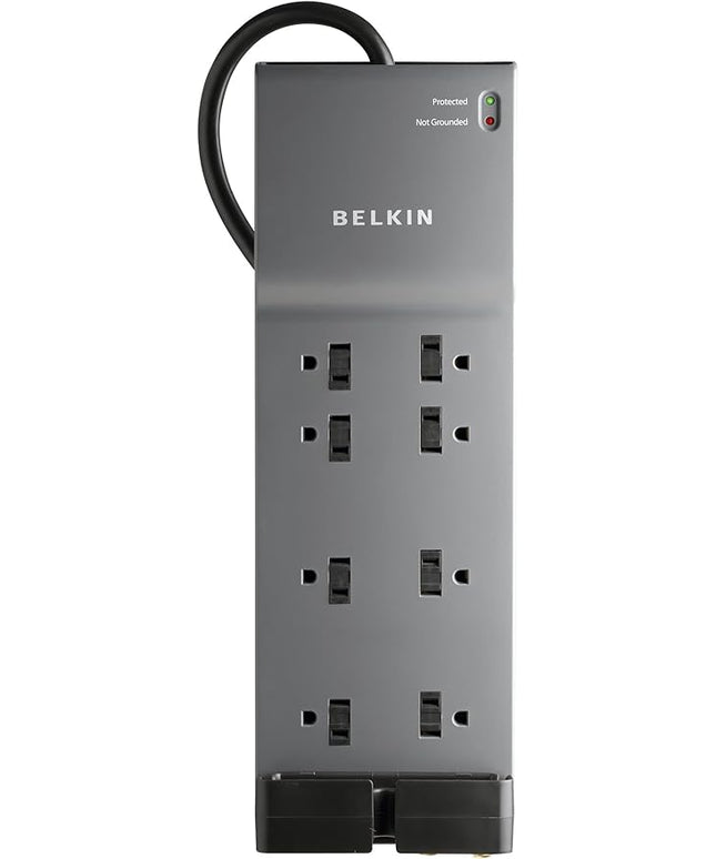 Belkin Power Strip, Belkin Surge Protector - 8 AC Multiple Outlets (3550 Joules) - 6 ft Long Flat Plug Heavy Duty Extension Cord for Home, Office, Travel, Computer Desktop & Phone Charging Brick - Black