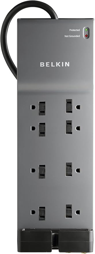 Belkin Power Strip, Belkin Surge Protector - 8 AC Multiple Outlets (3550 Joules) - 6 ft Long Flat Plug Heavy Duty Extension Cord for Home, Office, Travel, Computer Desktop & Phone Charging Brick - Black