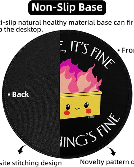 Dumpster on Fire Small Mouse Pad, Cute Funny Round Mousepad with Non-Slip Rubber Base, This is Fine Mouse Pads for Desk Accessories Laptop Gaming Office Supplies Decor(8.6 x 8.6 Inch)