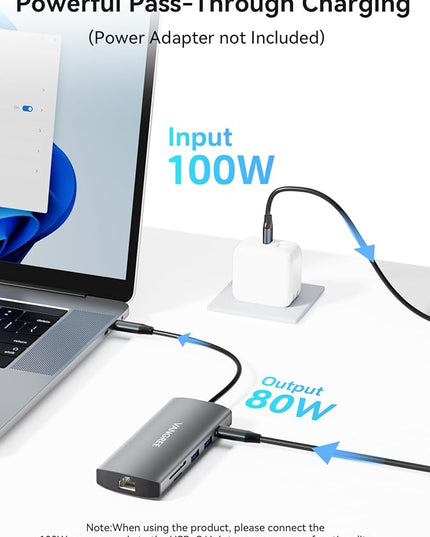 USB C Hub with Dual 4K@60Hz Displayports, 2 USB-A & 2 USBC 3.2 10Gbps Ports, 1Gbps Ethernet, 100W PD, SD/TF, USB C Splitter Docking Station for MacBook Pro/Air, iMac, iPad Pro, XPS, Thinkpad, Surface