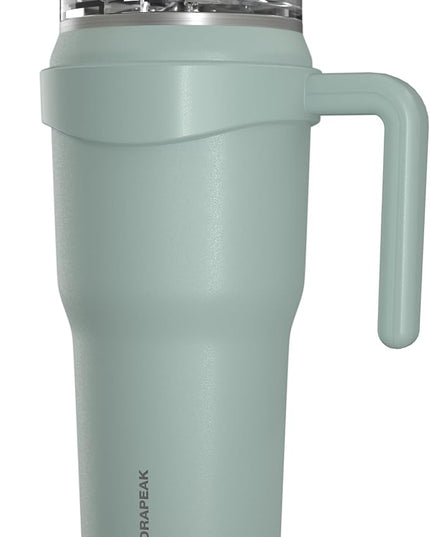Hydrapeak Roadster 40oz Stainless Steel Tumbler Double Wall Vacuum Insulated Water Bottle With Handle And 2 in 1 Straw Lid (Pale Sage)