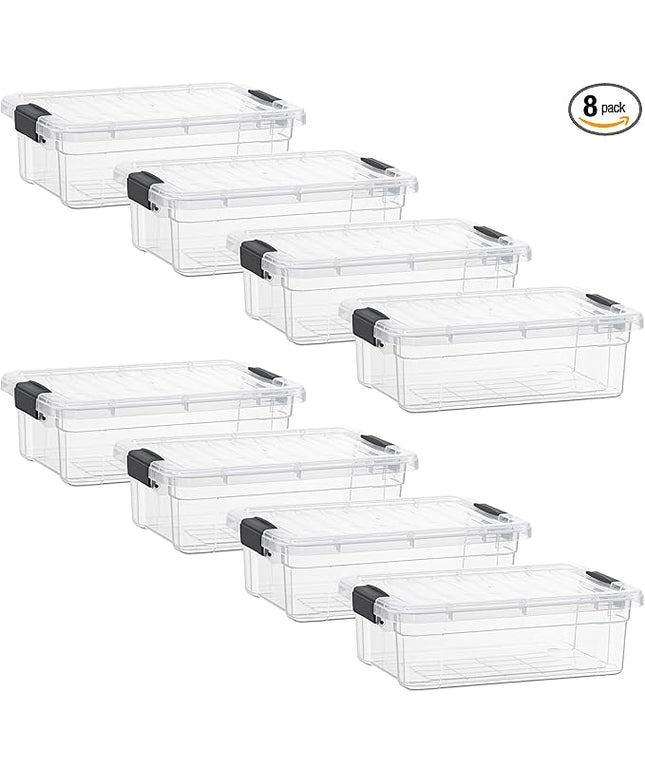 Superio Storage Bins with Lids- 8 Pack, 7.4 Qt Clear Boxes for Organizing, Stackable Plastic Containers- BPA Free, Non-Toxic, Odor Free, Organizer for Home, Office, Dorm