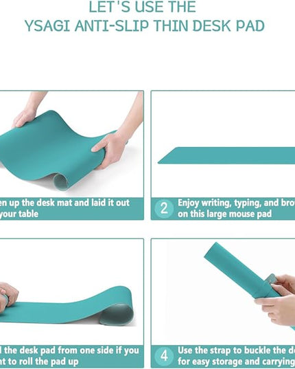 YSAGi Non-Slip Leather Desk Pad, Waterproof Laptop Computer Desk Keyboard Mat, Table Protector Blotter Mat, Large Mouse Pad for Office/Work/Home/Decor(Green Blue, 31.5" x 15.7")