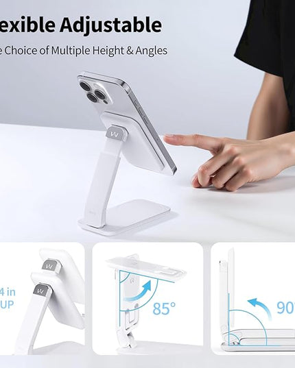iWALK Magnetic Cell Phone Stand for Desk, Angle and Height Adjustable Mobile Phone Holder, Foldable Magnet Stand for iPhone 17 16 15 14 13 12 Pro Max and iPad, Cell Phone Holder for Samsung, White