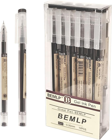 Gel ink Pen 0.35mm Black Liquid Ink Rollerball Gel Pens Quick Drying fine point Pens Ballpoint Japanese Pens Premium School Office student Exam Writing Stationery Supply 12 Pcs/Set (Black)