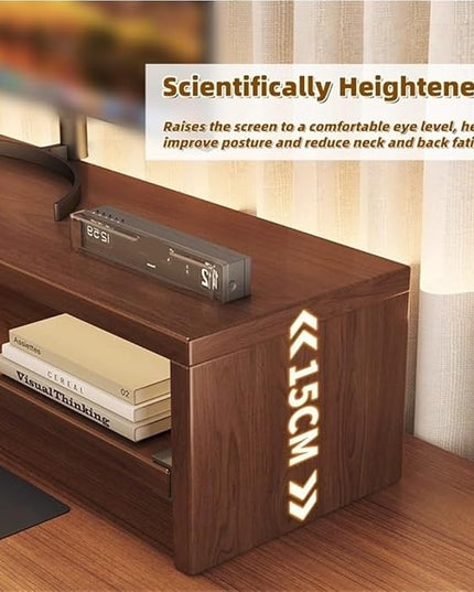 Wooden Monitor Stand Riser with Charging Ports, Dual-Layer Computer Stand, MDF Desktop Organizer for Computer, Laptop, Printer, TV, Easy Assembly Monitor Shelf of Desk(Brown,50x20x15cm)