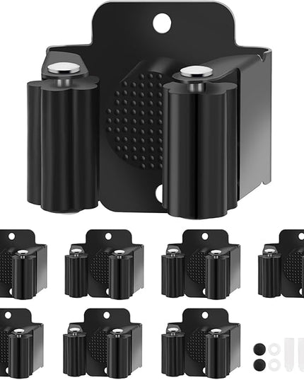 Broom Holder Wall Mount, 7PCS Broom Hanger Wall Mount, Stainless Steel Heavy Duty Mop Holder Broom Mop Hanger Wall with Screws, Garden Outdoor Tool Organizer Rack Broom Hanger (Black)