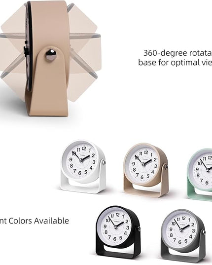 TIMESS Analog Alarm Clock, Silent Non-Ticking Quartz Movement, Battery-Operated with Snooze & On-Demand Light, Easy to Set Gentle Wake Bedside Desk Clock, Ideal for Home, Travel, Office (Yellow)