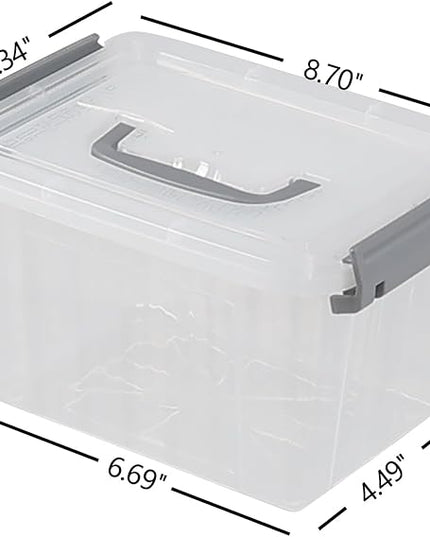 3 L Small Clear Storage Latch Box, 6 Pack Plastic Stackable Organizer Containers with Lids