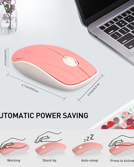 FOPETT 2.4GHz Wireless Keyboard and Mouse Set with Switch Button - Full-Size Keyboard - Compatible for Windows/Laptop/PC/Notebook/Smart TV and More - White Colorful