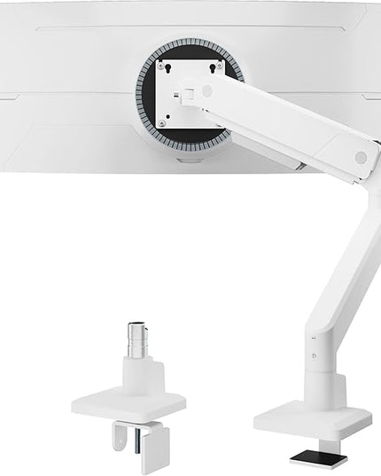 monTEK Single Monitor Arm for Max 45 Inch Ultrawide Screens Adjustable Monitor Desk Mount Holds 35 Lbs Cable Management with C Clamp/Grommet Desk Mount, VESA 75/100mm, MA1007WH