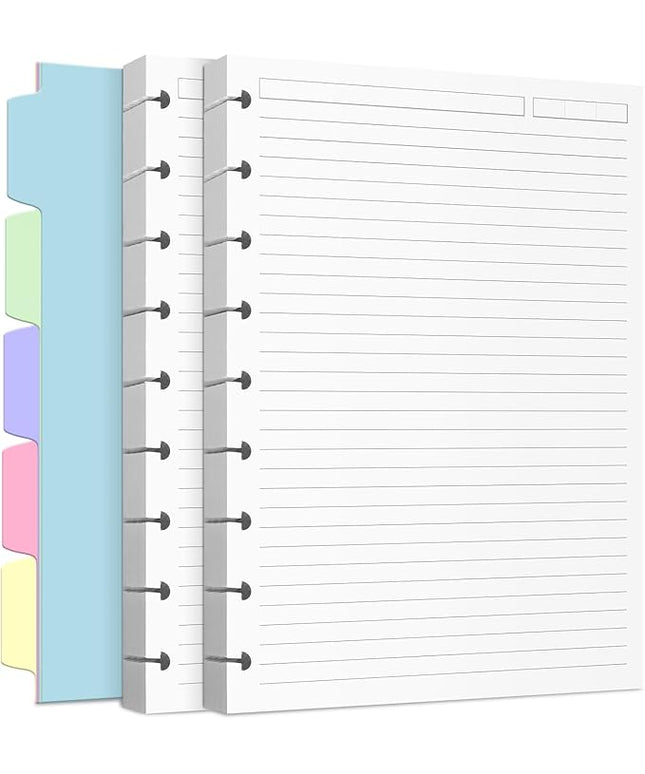 Discbound Refill Paper, Classic Size (7" x 9.25") Disc Paper Refill for Note-Taking System Discbound Planner Inserts with 240 Pages, 5 Sheets Dividers, White Binder Inserts