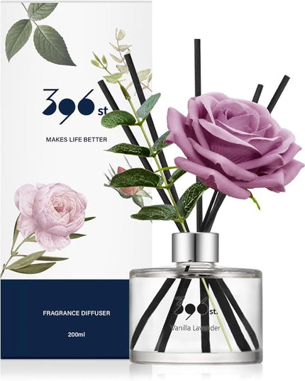 396 st. Rose Flower Reed Diffuser, Vanilla Lavender, 200ml(6.7oz) / Reed Diffuser Sets, Home Fragrance, Scented Oils, Home & Bathroom Décor