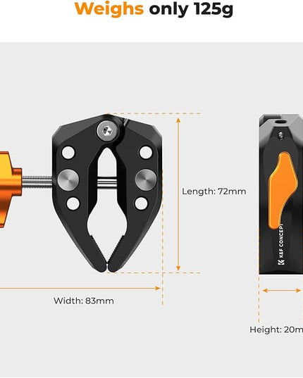 K&F CONCEPT Camera Mount Clamp, Super Crab Clamp with 1/4" Thread Holes, 60mm Max Opening for Round Pipe Flat Surface, Monitors, LED Lights, and Other Photographic Accessories
