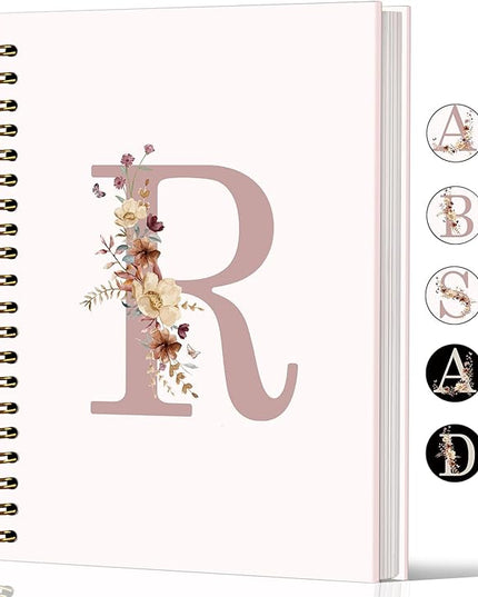 Lacama Pink Initial Letter R Notebook Journal, Customized Monogrammed Gifts, Aesthetic Wildflower Personalized Spiral Notebook, Birthday Gifts for Women, School Supplies, Office Supplies 5.5x8.3