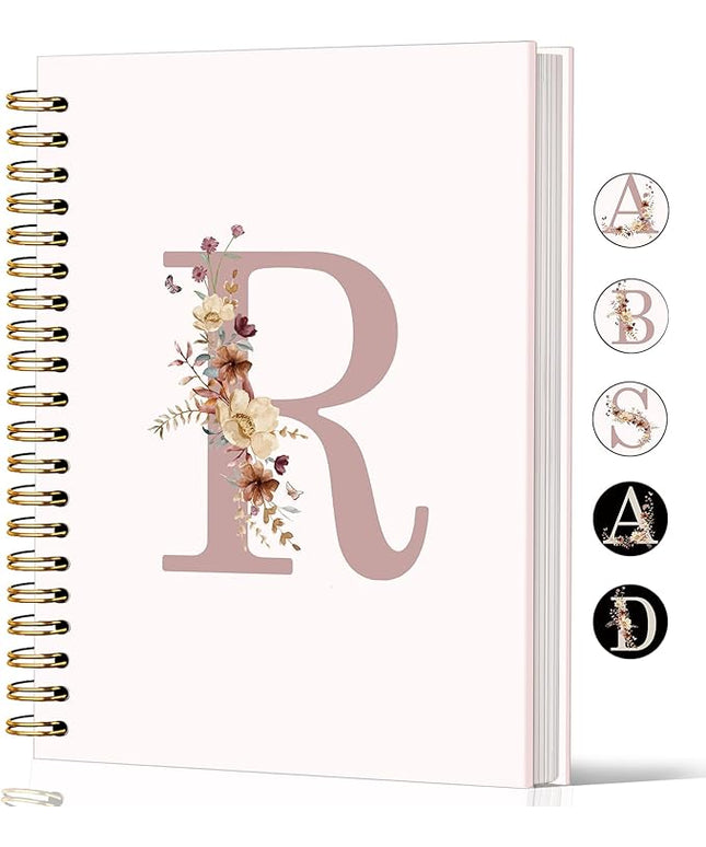 Lacama Pink Initial Letter R Notebook Journal, Customized Monogrammed Gifts, Aesthetic Wildflower Personalized Spiral Notebook, Birthday Gifts for Women, School Supplies, Office Supplies 5.5x8.3