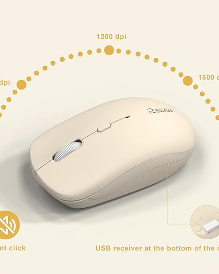 Wireless Keyboard and Mouse Combo, Full-Sized Wireless Keyboard and Adjustable DPI Mouse, 2.4GHz USB Receiver, Keyboard and Mouse for PC, Windows, Desktop, Laptop (Latte Color)
