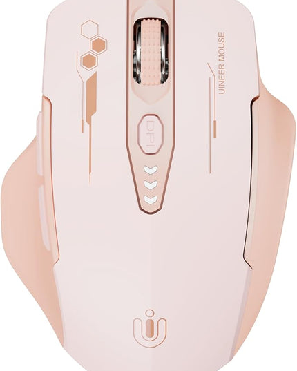 Wireless Bluetooth Mouse,[Upgraded] Rechargeable Computer Mice (BT 5.0/4.0+2.4G Hz) with Visible Battery Level, 4 Adiustable DPl, Portable PC Mouse for MacBook Chromebook,Pink