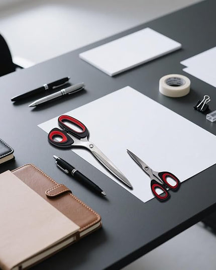 Scissors, 2-pack multi-functional set - stainless steel with comfortable grip. Suitable for handicraft, office cutting, cutting fabric, leather & paper. Ideal for left & right-handed users