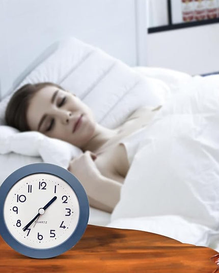 Alarm Clock with Backlight, 4.5 Inches Cute Analog Round Digital Quartz Clock, Non Ticking, Battery Operated ,Frosted Texture, Simply Design for Living Room, Bedroom ,Bedside, Desk Decorative (Blue)