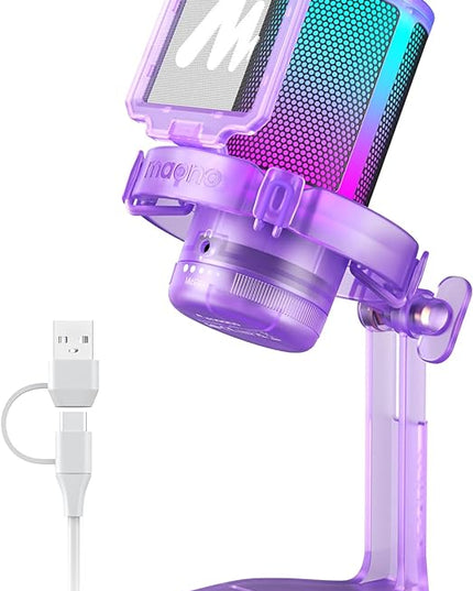 MAONO Gaming Microphone with Noise Cancellation, PC USB Condenser Mic for Computer, Mac, Laptop, PS5, Streaming, Podcast, Twitch, YouTube, Discord, GamerWave DGM20 Purple