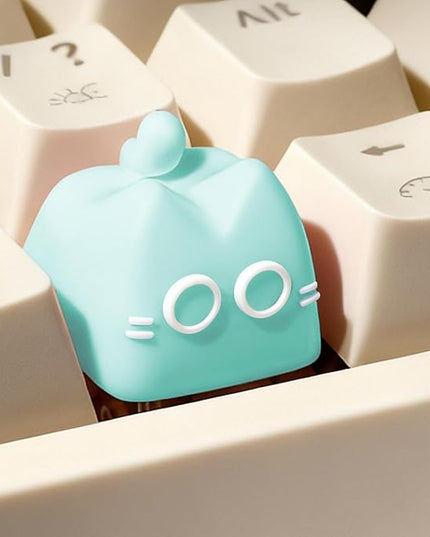 Artisan Keycaps, Cute Cat Custom Key Caps for MX Mechanical Keyboard, Resin Handmade 1U Replacement for Esc Arrow Keys (Green cat)