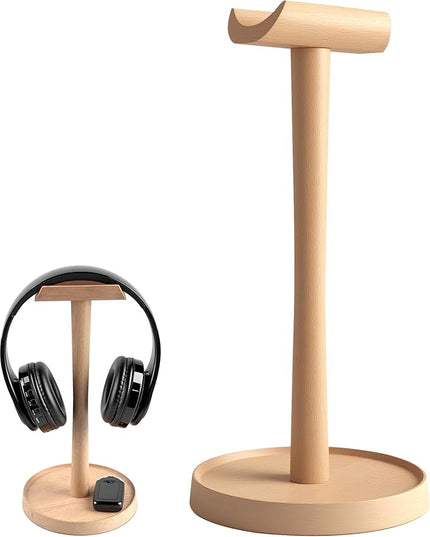 Yookin Wood Headphone Stand Headset Stand for Deak Universal Headphone Holder with Storgae Base Handcrafted Desk Organizer for Gaming Headsets(Beech Wood)