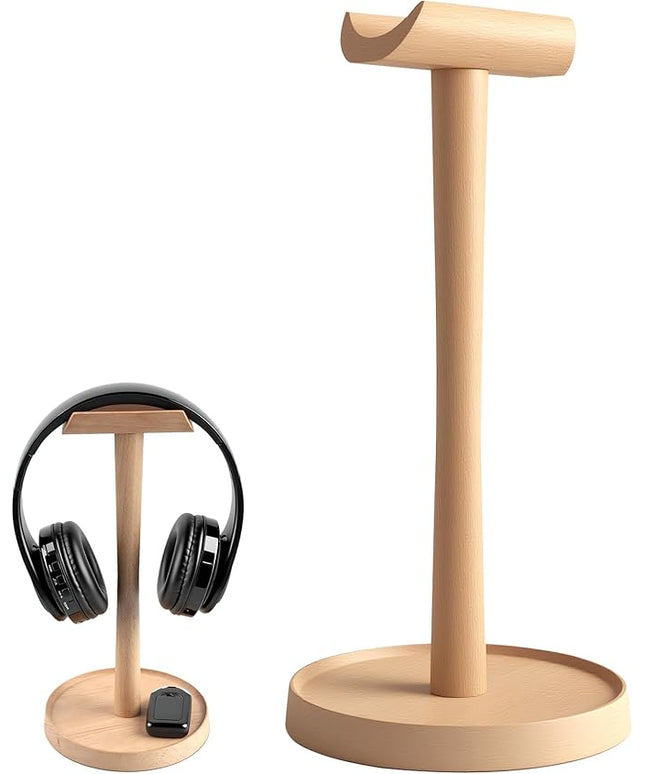 Yookin Wood Headphone Stand Headset Stand for Deak Universal Headphone Holder with Storgae Base Handcrafted Desk Organizer for Gaming Headsets(Beech Wood)