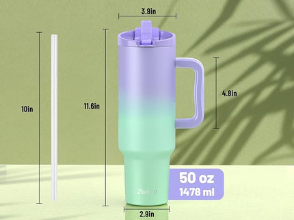 Zukro 50 oz Tumbler With Handle and Flip Straw, Leak Proof Lid, Insulated Stainless Steel Reusable Gym Water Bottle, Large Travel Cup Fit in Cupholder, BPA-Free, Gift for Women Her, Floral