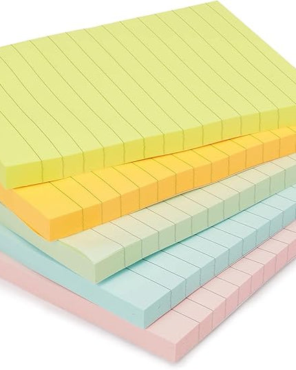 Amazon Basics Sticky Notes, 4x6 Inches, Assorted Colors Self-Stick Pads, Easy to Post for Home, Office, Notebook, 100 sheets/Pad, Pack of 5