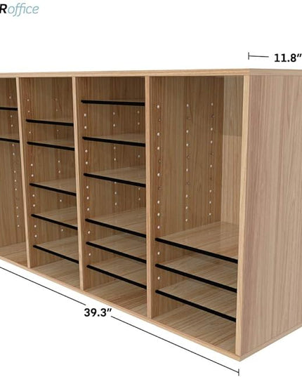 AdirOffice Wooden Adjustable Literature Organizer, 36 Compartment Office Mailbox, or Classroom Literature Organizer, Medium Oak