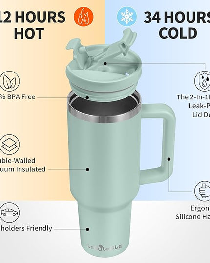 40oz Tumbler with Handle,Double Wall Vacuum Reusable Stainless Steel Insulated Water Bottle,With Leak Proof lid and Straw for Iced or Cold Beverages (Blue Haze)