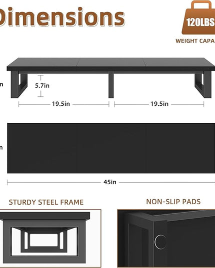 YAOHUOO 45" Large TV Riser for 32-60 inch TV, TV Riser Stand Shelf with Steel Legs, Tabletop TV Stand Riser for Home Office,Black