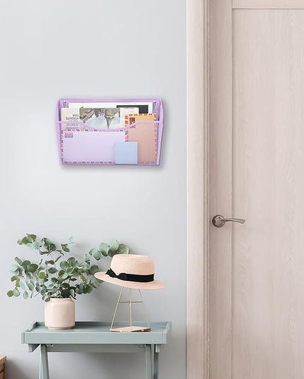 EASEPRES 3 Single Pocket Mesh Hanging File Organizer, Vertical Wall Mounted Magazine File Holder, Mount Basket Mail Paper Document Folder Organizing for Office, Home and School, Light Purple