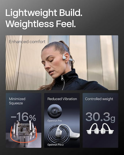 SHOKZ New OpenRun Pro 2 Mini- Open-Ear, Bone Conduction Sport Headphones - with Reflective Strip - Sweat Resistant, Workout Headphones - Secure, Wireless, Comfortable Fit-Deep Bass and Smart Mic App