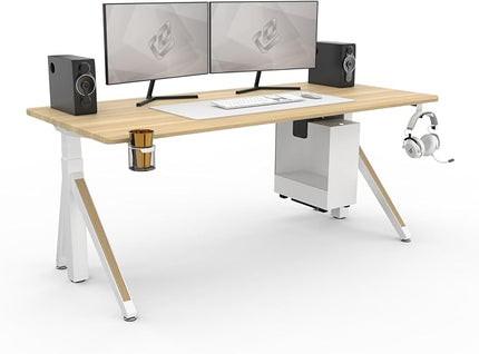 DEZCTOP Revon Pro Electric Standing Desk, 71" x 31.5" Large Work Surface, Height Adjustable (27.6"-47.2"), Sturdy Keel Frame, with Magnetic Modular System, Anti-Collision, Oak for Home Office