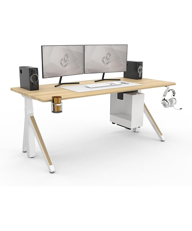 DEZCTOP Revon Pro Electric Standing Desk, 71" x 31.5" Large Work Surface, Height Adjustable (27.6"-47.2"), Sturdy Keel Frame, with Magnetic Modular System, Anti-Collision, Oak for Home Office