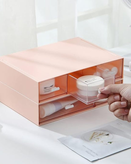 Desk Organizer with 6 Drawers, Makeup Organizer, Plastic Makeup Storage, Cosmetic Storage Organizer, Desk Storage Box, Bathroom Organization Boxes, Desktop Storage Box(Pink)