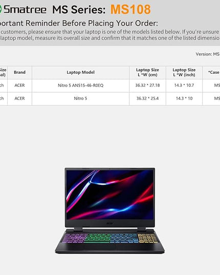 Smatree MS108 Hard EVA Protective Sleeve Case with Stand Compatible for 15.6 inch Acer Nitro 5 Gaming Laptop