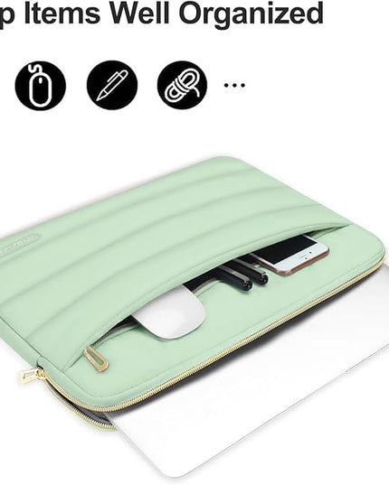 MOSISO 13.3 inch Laptop Case, 13-13.3 inch Puffy Laptop Sleeve Compatible with MacBook Air 13 13.6 M4 M3 M2 M1/Pro 13/Pro 14, HP Dell ASUS Lenovo,Polyester Horizontal Bag with Small Case, Mint Green