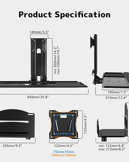 PUTORSEN Monitor and Keyboard Wall Mount with CPU Holder for 32" Monitors (55 lbs Max), Keyboard Tray (4.4 lbs Load) & CPU Holder (22 lbs Capacity) - Height Adjustable, with Mouse Pad, VESA75/100