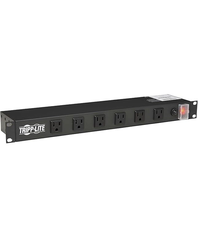 Tripp Lite 12-Outlet Rack Mount Power Strip PDU, Six Front & Six Rear Facing Outlets, 15A, 120V, 15ft Cord with Right-Angle Plug, Horizontal 1U Rack Mount, Black