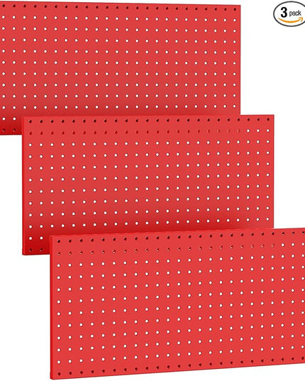 TORACK 3 PCS Metal Pegboard Panels(12x24 inch) for Wall Garage Tools Storage Pegboard System for Workbench, Modular Peg Board Tool Organizer Board Kit(Pack of 3, Red)
