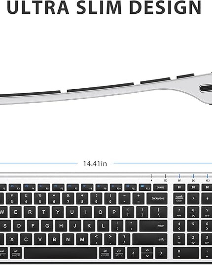 iClever BK10 Bluetooth Keyboard, Wireless Rechargeable Ultra-Slim Keyboard with Long Battery Life, Compatible with iOS, Android, Windows, Mac for iPad, Tablet, Laptop, PC, Phone (Silver Black)
