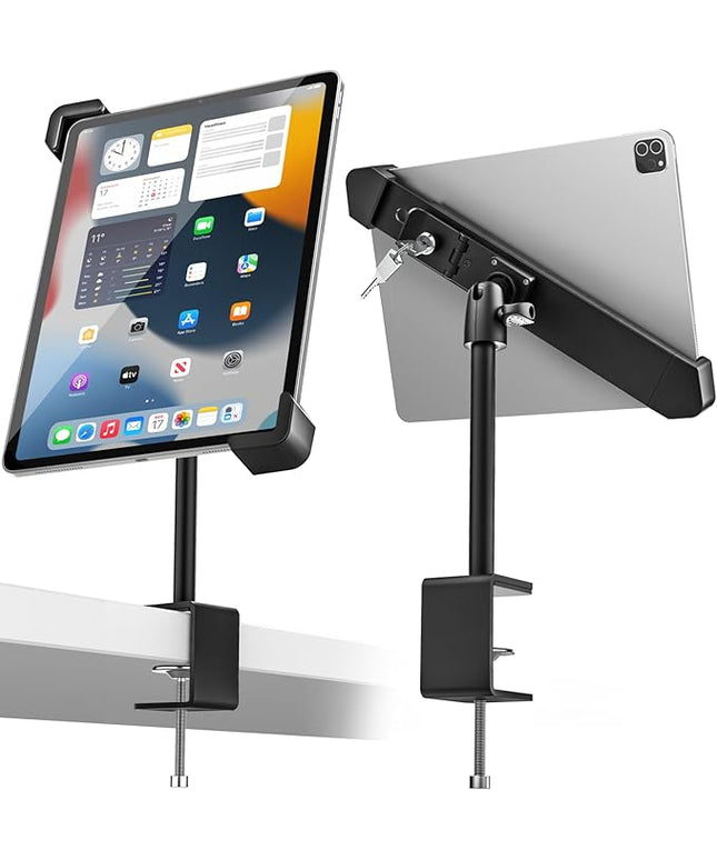 woleyi Anti-Theft Retail Kiosk Tablet Stand - [Dual Security Lock] 360° Swivel Locking iPad POS Stand Holder, for 7-11" iPad Pro/Air/Mini, Galaxy Tab, Surface, for Store Display Office Kitchen Desktop