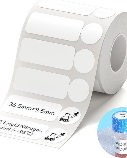 NIIMBOT M2/M3 Labels Low-Temperature Label Paper 1.44'' x 0.37'' (385Labels/Roll), Liquid Nitrogen Medical Scientific Research Sample Detection Centrifuge Tube -198°C Freezing Adhesive Sticker