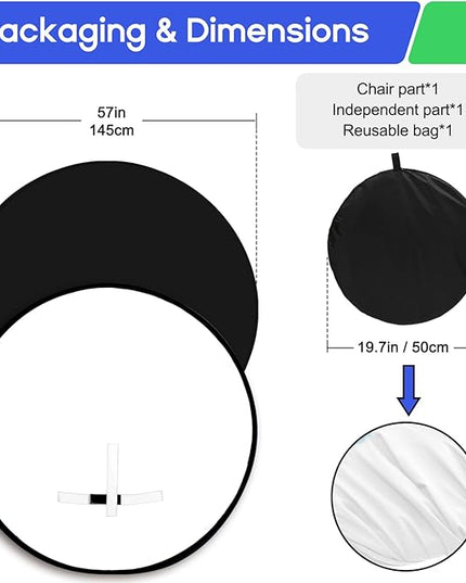 Portable Black White Screen Chair, 57 in Screen Backdrop with Stand 2-in-1Double Sided Foldable Blackwhite Background, for Video Chats and Meetings, Photography, Photo Zoom, Streaming Games